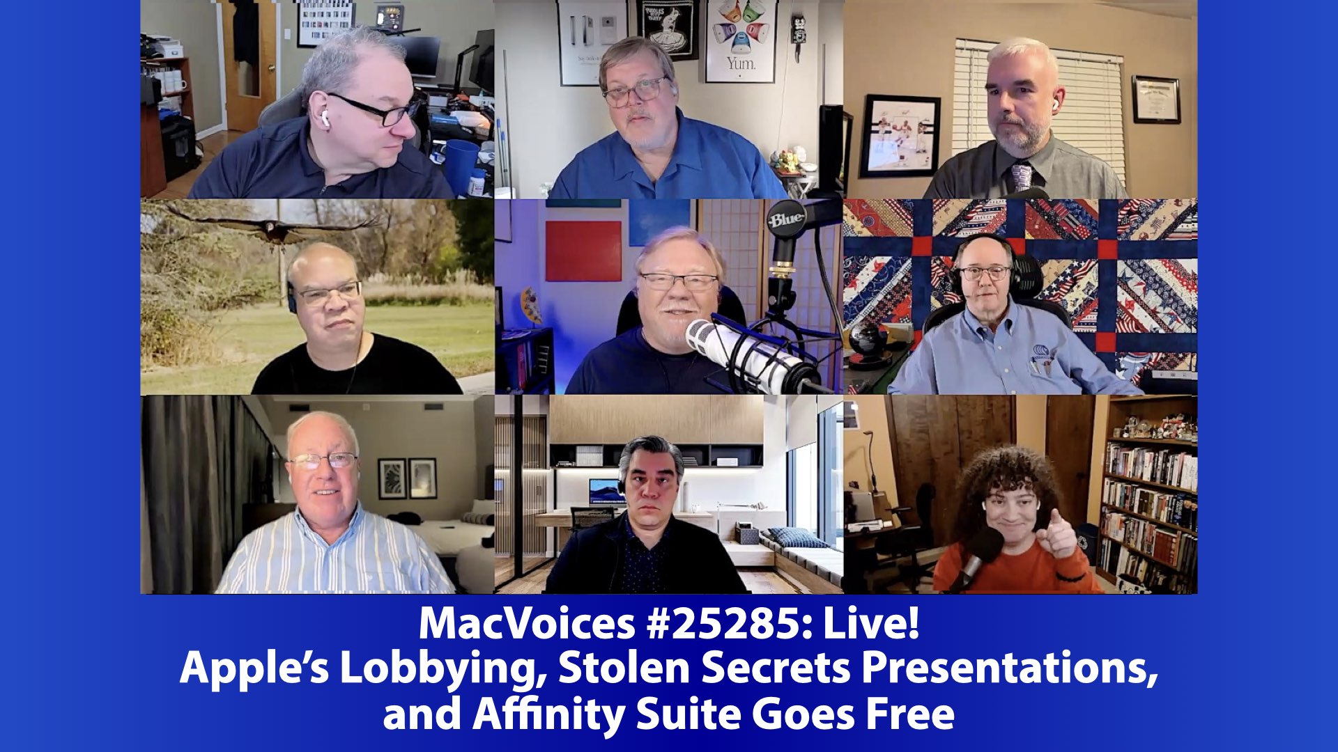 MacVoices 25285 David Ginsburg, Marty Jencius, Brian Flanigan-Arthurs, Eric Bolden, Jeff Gamet, Chuck Joiner, Norbert Frassa, and Kelly Guimont